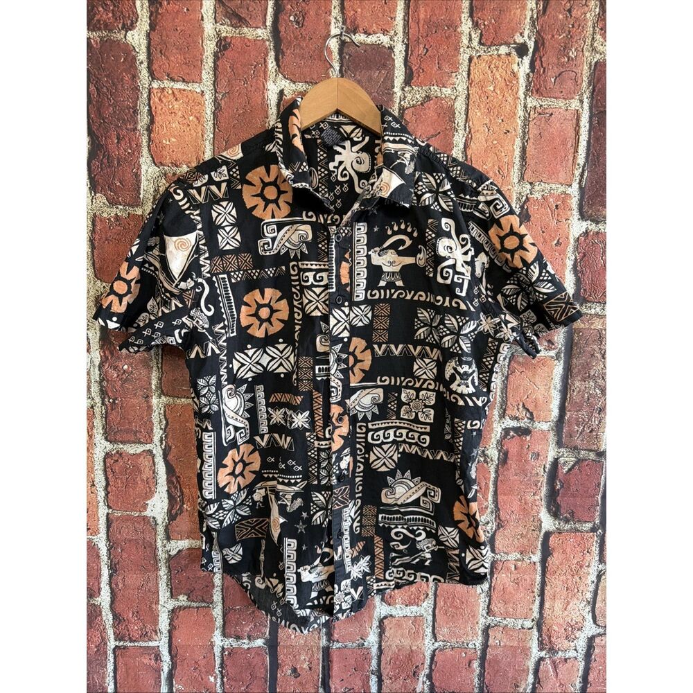 Disney Moana Hawaiian Button Shirt Short Sleeve Cotton Black Size Medium